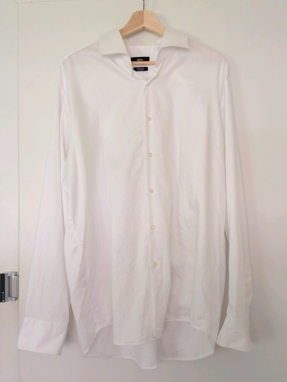 Boss White Men's Regular Fit Dress Shirt with Spread Collar
